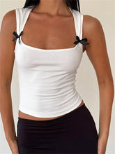 Black Bow Patchwork Sleeveless Mini Vest Summer Fashion Slim Fit White Camis Cropped Streetwear Crop Tops